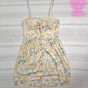 A.U.W. Yellow Floral Button‑Front Spaghetti Strap Dress Size XL New